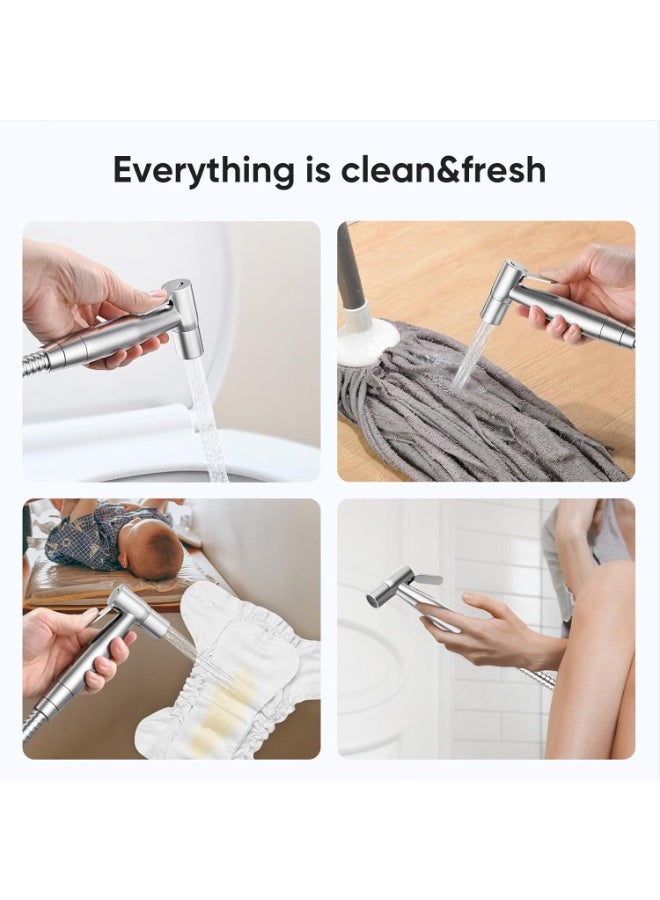 Arofa Handheld Bidet Sprayer for Toilet, Adjustable Water Pressure Control with Stainless Steel Hose – Feminine Wash, Cloth Diaper Cleaning & Baby Wash Toilet Sprayer, Brushed Nickel Finish - Image 4